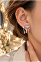 Brass Zircon Stone and Pearl Detailed Fishtail Model Silver Color Earrings - 3