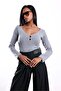 Gray Ornamental Buttoned V-Neck Knitwear 6603 - 4