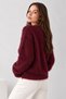Women's Burgundy Crew Neck Soft Textured Fuzzy Bearded Rope Knit Sweater - 4