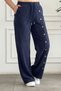 Button Detailed Wide Leg Velvet Trousers