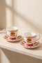 Solina Porcelain 2-Person Coffee Cup Set with Orange Floral Red Base 90 ml Turkish Coffee Espresso Cup Set - 7