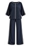 Women's Black Large Size Ribbed Crew Neck Capri Sleeve Two-Piece Set Hzl28W-Wm565 - 5