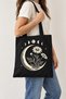 Moon Phases and Daisy Printed Black Cloth Bag Botanical Design Shoulder Bag 35X40 cm - 3