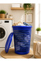 Blue Plastic Round Laundry Basket with Lid | Large 60L Clothes Storage Hamper | Ventilated Laundry Bin with Removable Lid | Durable Household Laundry Basket | Blue | 43 × 30 × 65 cm - 2