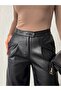 Leather Inside Velvet Palazzo Trousers with Pockets - 4