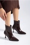 Pointed Toe Thin Heeled Women's Leather Boots - 5