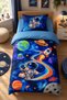 Cosmic Space - Space Adventure Patterned Single Child Duvet Cover Set - with Sheets - 2