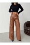Leather Inside Velvet Palazzo Trousers with Pockets - 2