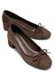 Bella Women's Brown Suede Bow Detailed Round Toe 5.5 cm Short Thick Heeled Shoes