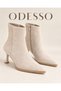 Women's Suede Pointed Toe Thin Goblet Heeled Zippered Boots Short Ankle Stylish Heeled Boots (Brown-Black-Beige) - 2