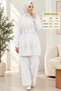 Tunic Blouse with Adjustable Waist Drawstring Detail and Waterway Bead Embroidery - 3