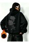Women's Black Rose Printed 3 Thread Oversized Hoodie Sweatshirt - 4