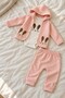 Baby Girl Set - Rabbit Patterned Hoodie - Long Sleeve Bodysuit - Cardigan - 3-Piece Set Premium Quality 3 6 9 12 Months - 7