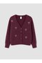 Plum Sequin Embroidered Girls' Knitwear Cardigan