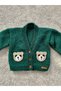 Hand Knitted Green Teddy Bear Detailed Boy's Cardigan with Soft Texture - 3