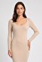 Women Solid Bodycon Dress, Beige - 2