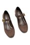 Aura Women's Brown Round Buckle Round Toe 4 cm Thick Heeled Shoes - 5