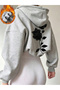 Women's Black Rose Printed 3 Thread Oversized Hoodie Sweatshirt - 2