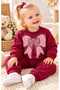 Baby Girl Cotton Bow Printed 2 Threaded Top and Bottom Two-Piece Set - 4