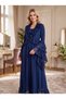 New Season Navy Blue Luxury Boxed Lace Embroidered Nursing Feature 100% Cotton Special Design Long Sleeve Maternity Nightgown Set - 7