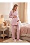 New Season Powder Jacquard Shawl Collar 100% Cotton Winter Long Sleeve Special Design with Breastfeeding Feature Maternity Pajama Set 3-Piece Set - 7
