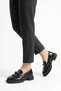 Untesa Belt Buckle Tasseled Women's Shoes Loafer Ballerina Black Croka - 5