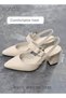 Fashion Women's Beige Pointed High Heels Ladies Office Sandals Shoes Summer Pointy 5.5cm Chunky Shoe - 5