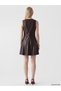 Two Mt Shop Quality Xside Brown Faux Leather Plain Narrow & Slim Oval Neck Mini Dress - 4