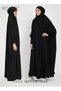 Women One Piece Full Coverage Abaya with Attached Hijab, Solid Loose Batwing Sleeve Muslim Prayer Dr - 2