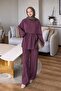 Shawl and Pants Set, Plum Color - 2