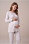 Women's Gray Double-Breasted Collar Winter Long-Sleeved Pajama Set for Maternity and Breastfeeding, Making Nursing Easier - 5