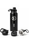 1180ml Vacuum Insulated Water Bottle, 4 Lids, 18/8 Stainless Steel, 24H Cold 12H Hot, Black W1267E-BK