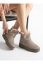 Daily Women's Beige Suede Boots Ankle Length Fur Inside Thick Non-Slip Sole Comfortable Lightweight Bootie 027 - 3