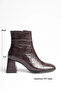 Zrt08Mk03 Premium Women's Crocodile Bitter Brown Winter 7 cm Thick Heeled Boots
