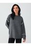 Anthracite Stitching Detailed Round Neck Relaxed Fit Knitwear Sweater