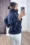 Women's Winter Navy Blue Stand Collar Raglan Sleeve Short Trench Coat 8646 - 3