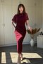 Elegant Tulle Dress with Cape Detail and Stones in Burgundy - 3