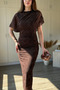Elegant Tulle Dress with Cape Detail and Stones in Brown - 6