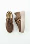 Women's Brown Double Striped Medium High Sole Comfortable Walking Shoes - 4
