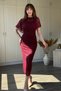 Elegant Tulle Dress with Cape Detail and Stones in Burgundy - 7