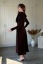 Padded High Neck Midi Brown Dress with Chest Detail - 5