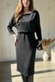 Boat Neck Modal Fabric Midi Black Dress - 3