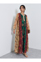 Color Block Printed Jalabiya with Lace Trim Detail