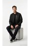 Men's Black Cotracebomber Coat with Zipper Pockets, Ribbed Collar, Casual Seasonal Jacket 12301762
