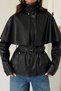 Women's Faux Leather Jacket with Cape Detail and Belt - 4