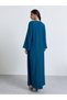 Navy Blue Thread Embroidery Jalabiya with Batwing Sleeve - 4
