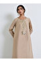 Beige Thread Embroidery Round Neck Jalabiya - 2