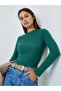 Dark Green Ribbed Knit Long Sleeve Top