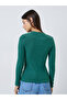 Dark Green Ribbed Knit Long Sleeve Top - 5