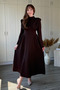Padded High Neck Midi Brown Dress with Chest Detail - 6